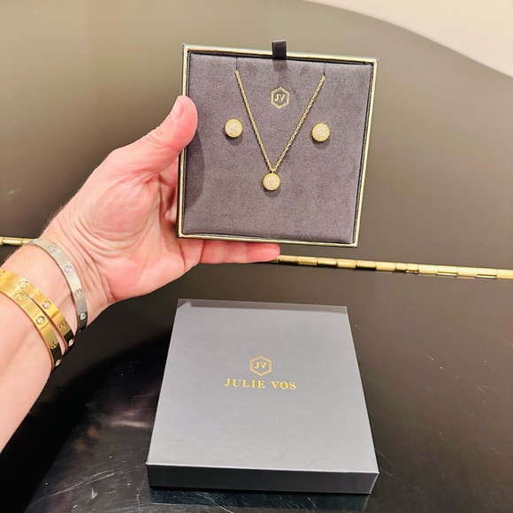NWT RARE Authentic Luxury Minimalist Julie Vos pavé CZ Earring And Necklace Set - Picture 6 of 17